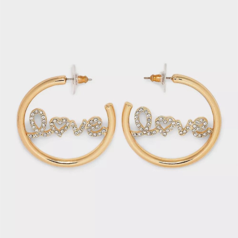 NWT SUGARFIX by BaubleBar "Love Out Loud" Hoop Earrings Gold Bridal Valentines